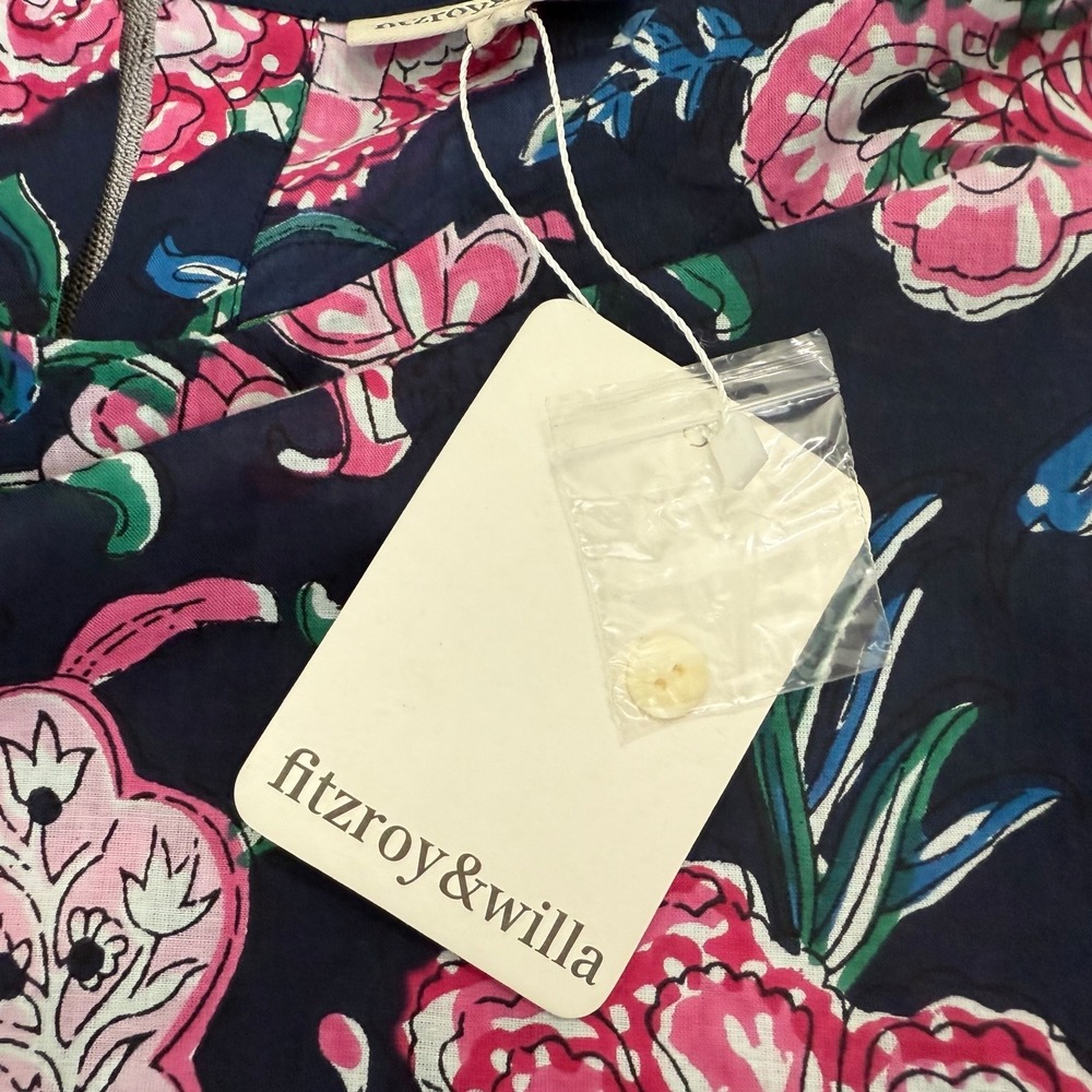 Fitzroy & Willa NWT‎ Floral Print Soleil Dress Navy Balloon Sleeve Cotton Size S - Picture 5 of 12